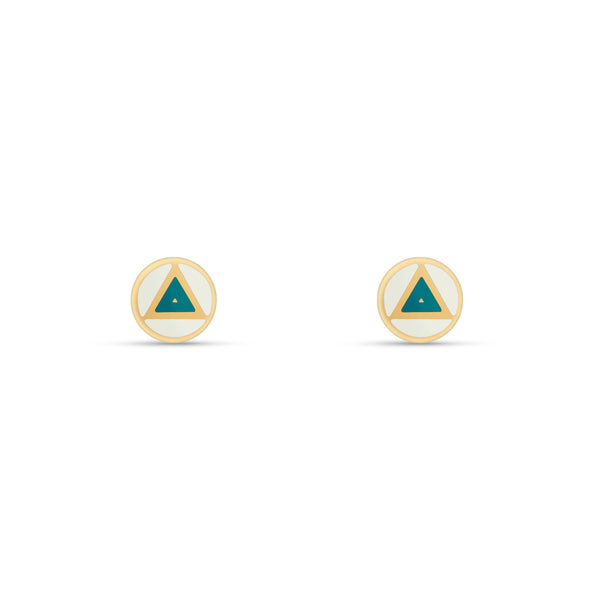 Enamel Triangle Stud Earrings - 14 karat gold, handpainted Enamel