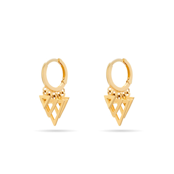 Our 14 karat gold bestseller earrings featuring triangle charms.