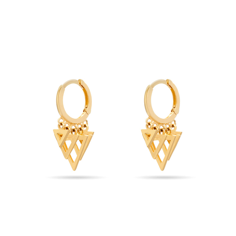 Our 14 karat gold bestseller earrings featuring triangle charms.