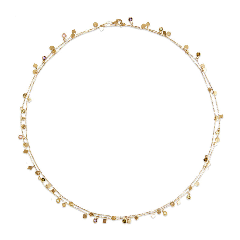 Nomad 100 cm Necklace - 14 karat gold necklace for women, zirconia colourful
