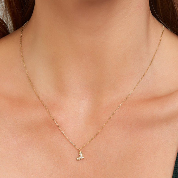 Diamond Heart Necklace - 14 karat gold diamond necklace, diamonds 0.05ct