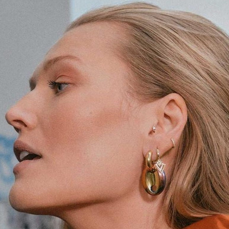 Triangle Charm Huggies - 14 karat gold huggie earrings